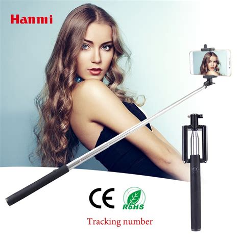 Hanmi New Sticks Mini Foldable Cable Selfie Stick Monopod Tripod Wired Selfie Stick Monopod For