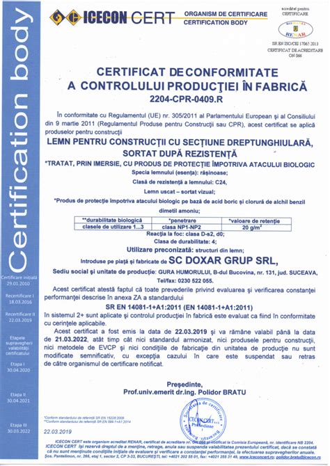 Certificat De Conformitate A Controlului Productiei In Fabrica 14081