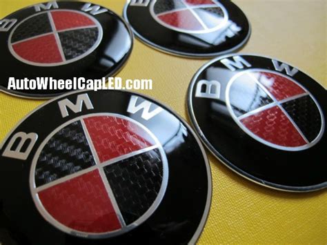 Bmw Carbon Fiber Red Black Wheel Center Hubs Caps 65mm Roundels Emblems