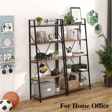 Buy Bon Augure Industrial Ladder Shelf Bookcase Rustic 5 Tier Ladder