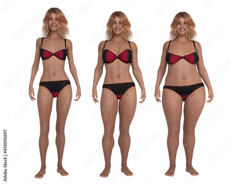 D Render Comparison Of The Standing Female Body Type Illustration