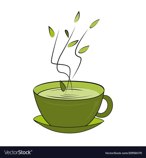 Green Tea Cup Hot Smelling Tea In Ceramic Cup Vector Image