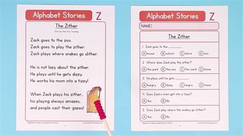 School Store Reading Comprehension Worksheets Letter Z Alphabet
