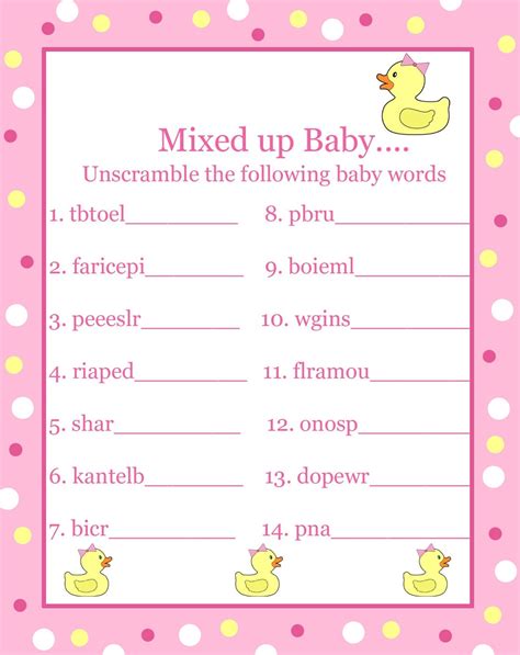Free Baby Shower Games Printouts Activity Shelter