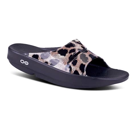 oofos women s ooahh slide sandal cheetah laurie s shoes