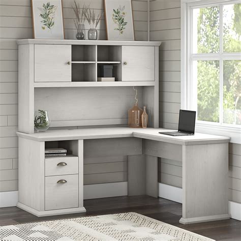 Bush Furniture Yorktown 60 W L Shaped Desk With Hutch Off White