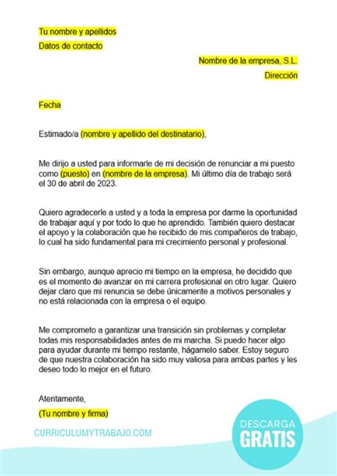 Carta De Renuncia Voluntaria Guía Y Ejemplos