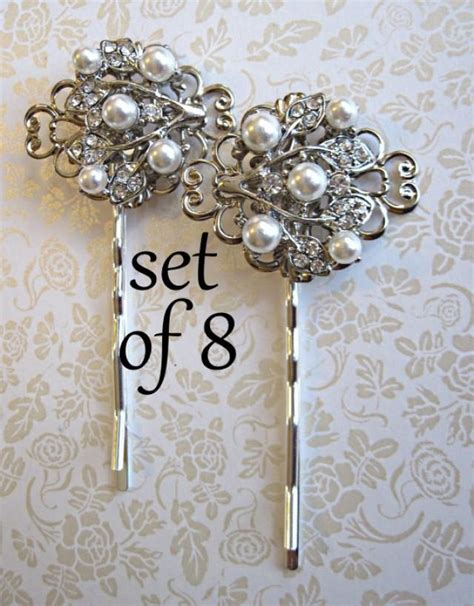 Set Of 8 Bridesmaid Hair Pins Bridesmaid Bobby Pin Pearl Hair Clips