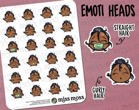 Brown Skin Emoti Emoji Head Planner Stickers African American Etsy