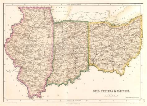 Map Of Ohio Indiana And Illinois 1860s Etsy