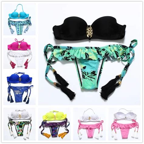 Bandea Summer Sexy Bikinis Halter Top Push Up Padded Women Swimsuit Swimware String Fringe