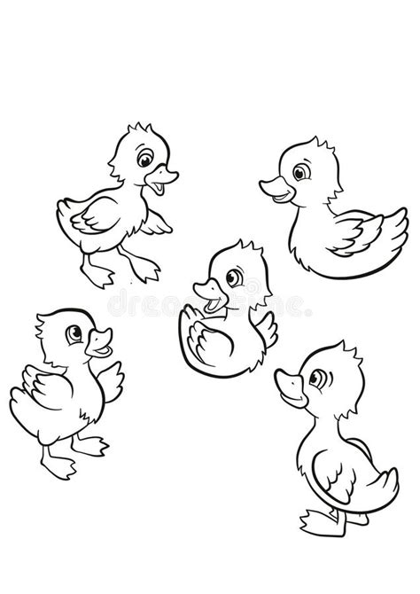 * * * * the eggs begin to open and the ducklings get out of the shell coloring page. Five Little Cute Ducklings Swim On The Lake And Stand On ...