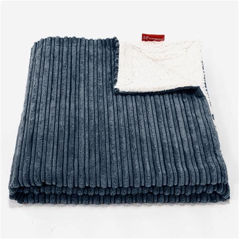 Lounge Pug Cord Navy Blue Sherpa Fleece Throw Blanket 100 X 140 Cm Big