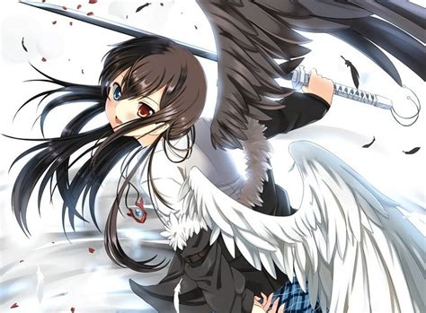 Wallpaper Beautiful Anime Girl Angel Wings White Feathers