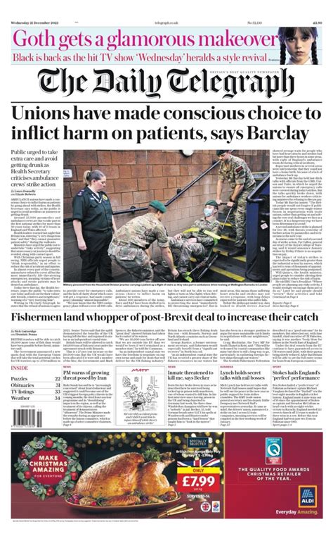 Daily Telegraph Front Page 21st Of December 2022 Tomorrows Papers Today