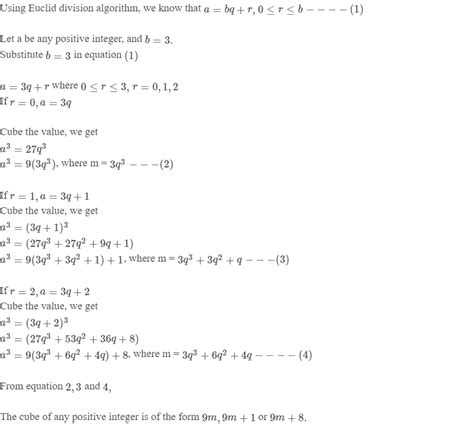 Use Euclid S Division Lemma To Show That The Cube Of Any Positive Integer Is Of The Form 9m 9m