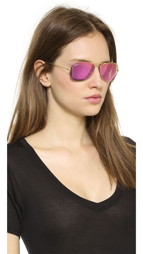 Ray Ban Pink Mirrored Shrunken Aviator Sunglasses