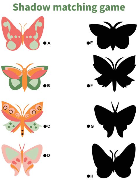 Butterflies Shadow Matching Activity For Children Fun Spring Puzzle