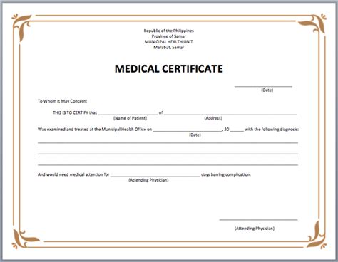Medical Certificate Template Microsoft Word Templates