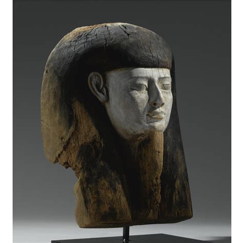A Wood Mummy Mask 26th 30th Dynasty 664 342b C Wearing A Long Beard Grooved Collar And