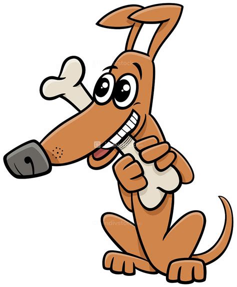 Cartoon Illustration Of Funny Dog Comic Animal Character Biting A Bone
