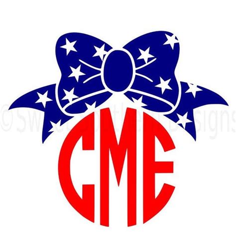 Monogram bow with stars fourth of July Memorial day SVG