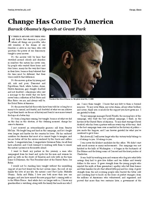 Transcript Barack Obama Victory Speech At Grant Park 20081104 Barack