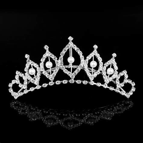 Dongsheng Fashion Luxury Crystal Bridal Pearl Crown Tiaras Light Silver