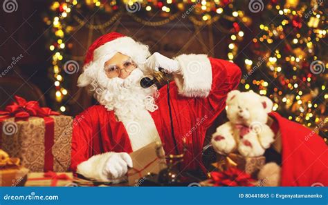 Sad Upset Santa Claus Talking On Phone Stock Image Image Of