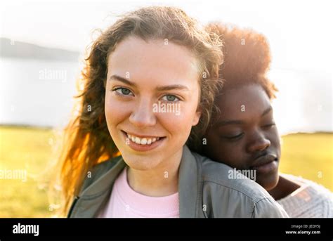 Portrait Of Two Best Friends Outdoors Stock Photo Alamy