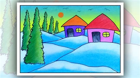 Easy Winter Season Scenery Drawing For Beginners Simple Drawing Ideas