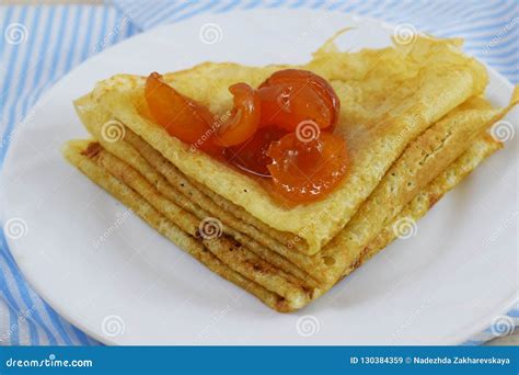 Delicious Hot Pancakes With Apricot Jam Stock Image Image Of