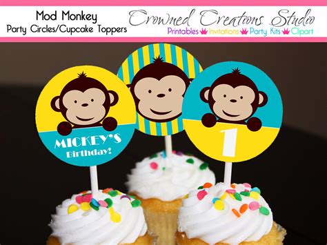 Mod Monkey Cupcake Toppers Stickers Or Party Circles Boys