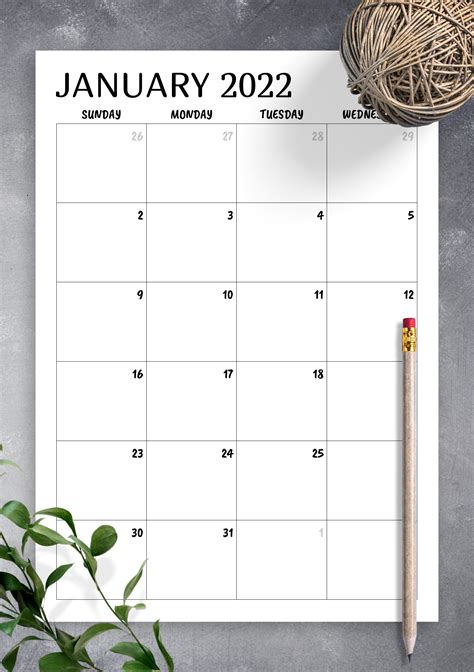Paper And Party Supplies Printable Minimal Undated Calendar Insert On 2