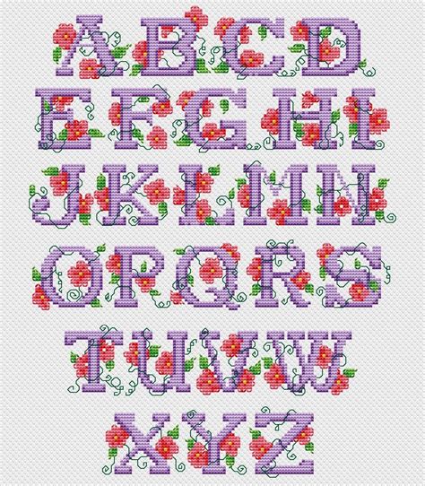 Flowers Alphabet Cross Stitch Pattern Letters Monogram Digital Etsy