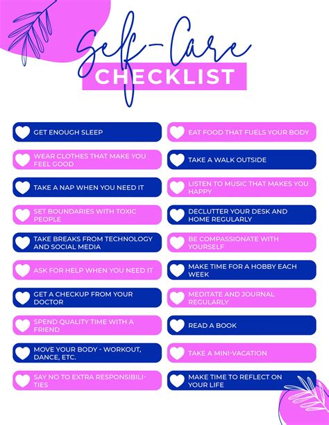 Self Care Checklist Touchgross