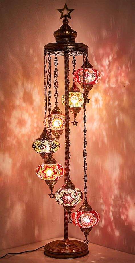 LaModaHome 7 Big Globes Turkish Moroccan Mosaic Floor Lamp Light
