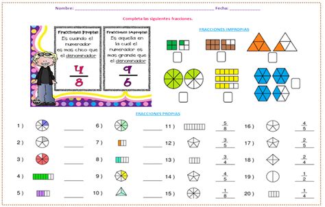 Fichas De Primaria Fracciones Propias E Impropias