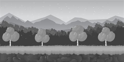 Black And White Cartoon Forest Game Background Landscape Vector