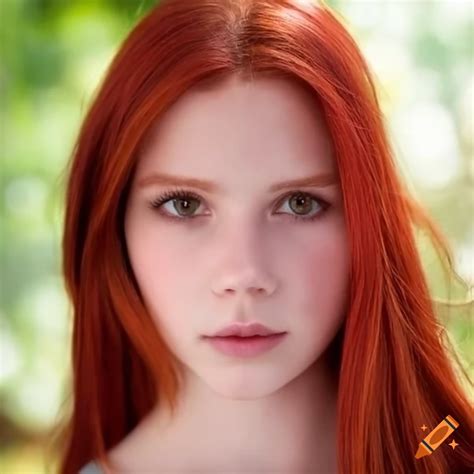 Portrait Of A Girl With Dark Red Hair And Large Eyes