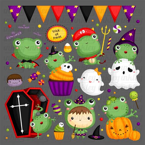 Halloween Frog Clipart Holiday Celebration Clip Art Cute Etsy