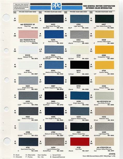 Gm Color Chips Color Chip Selection Auto Paint Colors Codes P