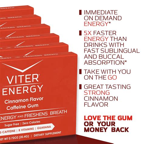 Viter Energy Caffeinated Gum 60mg Caffeine B Vitamins Guarana Sugar Free Vegan Chewing Gum