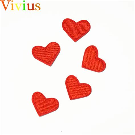 lot of 5 little red hearts patch embroidered iron on patches fabric sewing on applique for