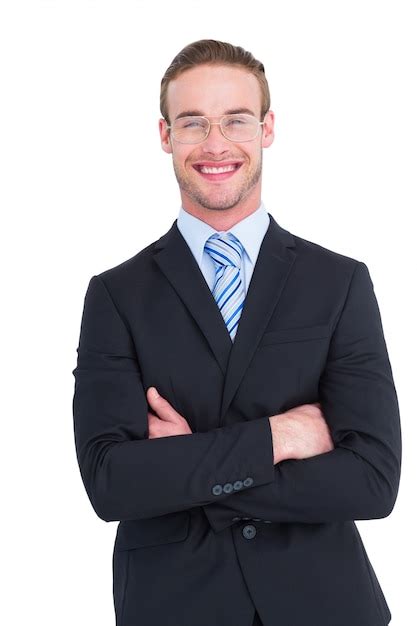 Sonriente Hombre De Negocios En Traje Con Los Brazos Cruzados Foto