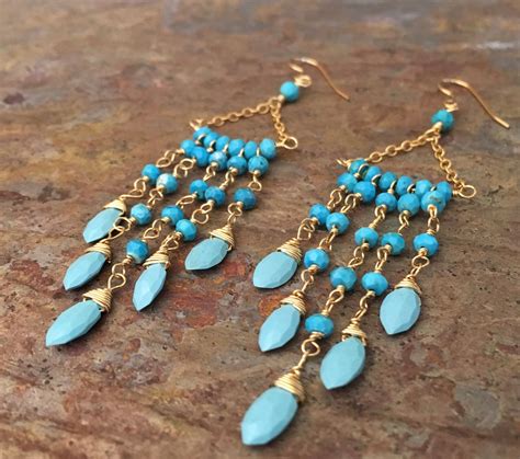 Turquoise And Coral Gemstone Gold Hoop Earrings Etsy Vintage