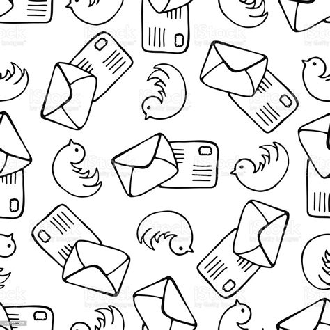 Birds And Letter Mail Seamless Pattern Doodle Mail Vector Background