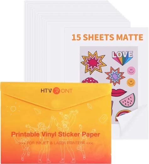 15 Sheets Matte Printable Vinyl Sticker Paper Labels For Inkjet And Laser