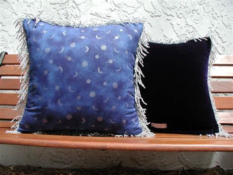 Blue Velvet Pillows Silver Fringe Trim Moon Stars Planets Etsy Blue
