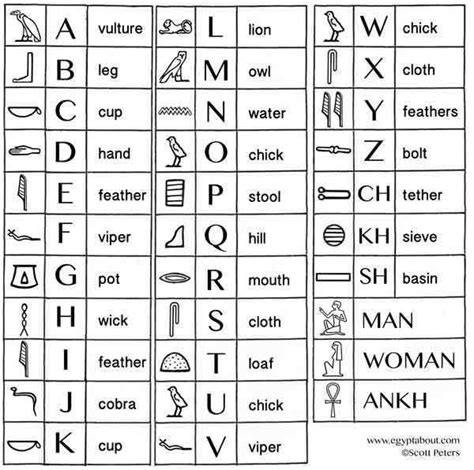 Hiéroglyphes Alphabet Egyptien Hiéroglyphes égyptiens Hyeroglyph